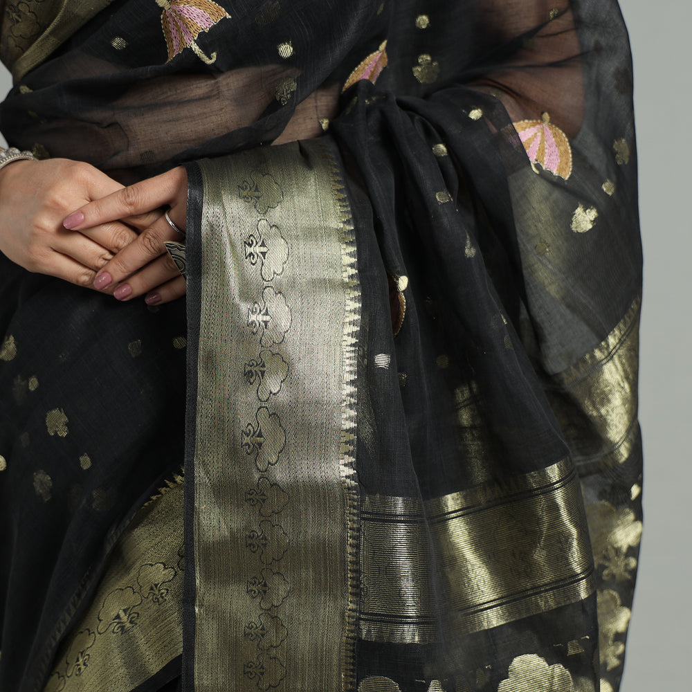 Black - Bengal Pure Cotton Zari Tant Handloom Saree 71