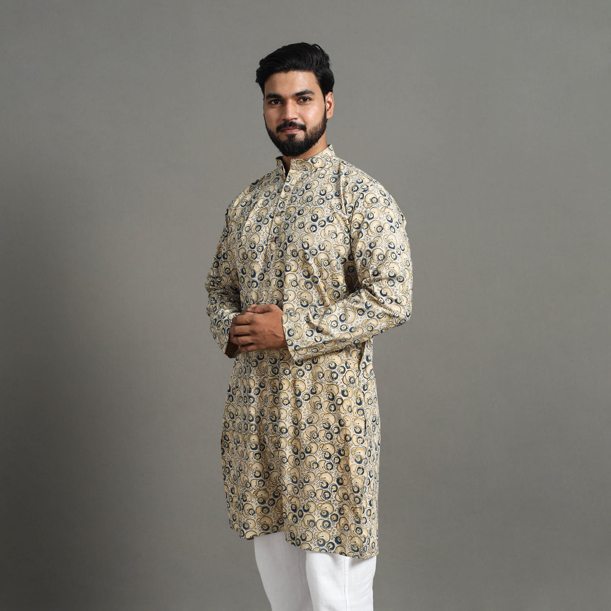 Kalamkari Block Printed Cotton Men Long Kurta 18