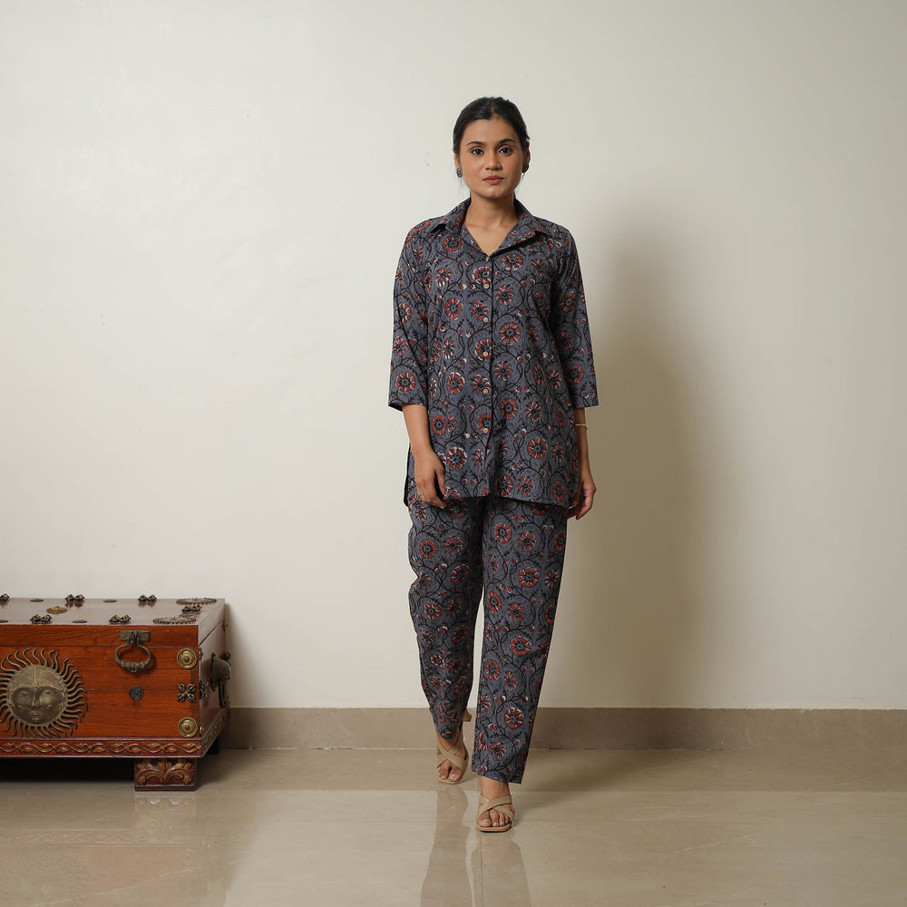 Blue - Block Printed Cotton Bagru Co-Ord Set 07