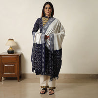 Black - Pochampally Ikat Weave Cotton Kurta with Palazzo & Dupatta Set 01