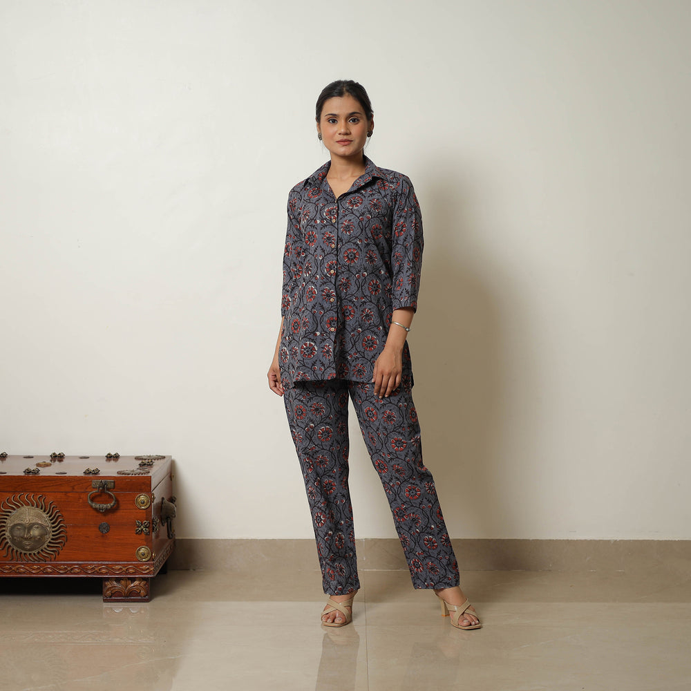 Blue - Block Printed Cotton Bagru Co-Ord Set 07