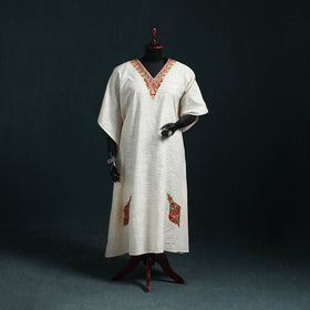 White - Kashmiri Aari Hand Embroidered Cotton Kaftan (Long) 36