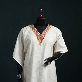 White - Kashmiri Aari Hand Embroidered Cotton Kaftan (Long) 36
