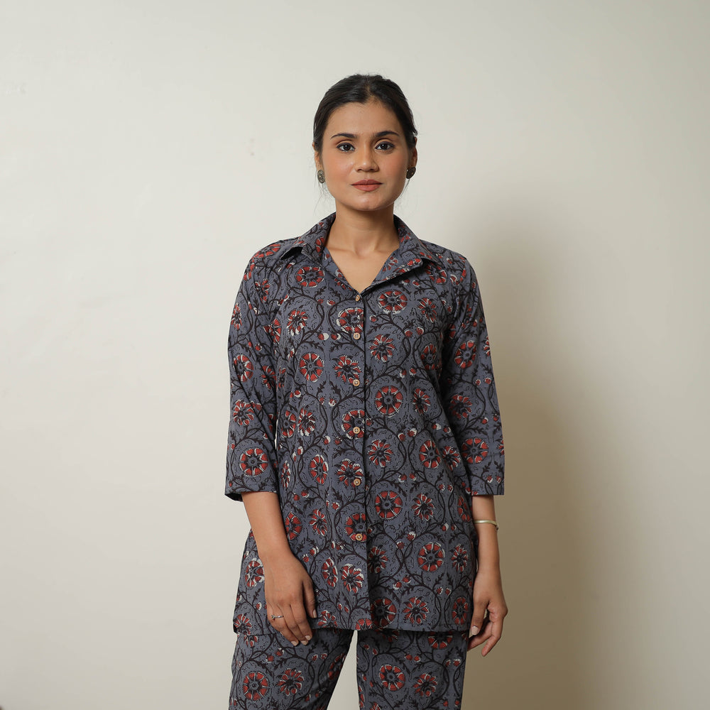 Blue - Block Printed Cotton Bagru Co-Ord Set 07