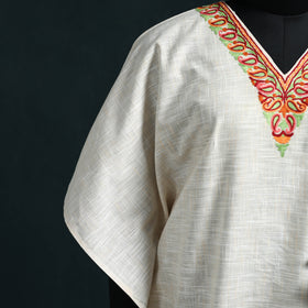 White - Kashmiri Aari Hand Embroidered Cotton Kaftan (Long) 36