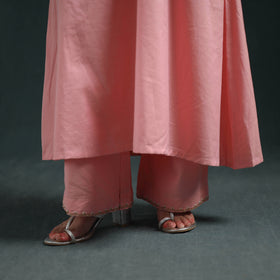 Pink - plain banana fiber soft cotton bead work a-line kurta with palazzo set for women