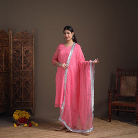 Sequin Work Plain Kota Doria Cotton Suit Set with Lace Work Dupatta for Women 06