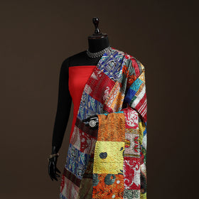 Multicolor - Bengal Hand Embroidery Patchwork Reversible Silk Kantha Dupatta 93
