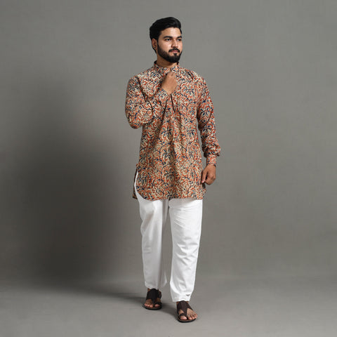 Kalamkari Block Printed Cotton Men Short Kurta 16