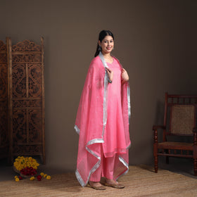 Sequin Work Plain Kota Doria Cotton Suit Set with Lace Work Dupatta for Women 06