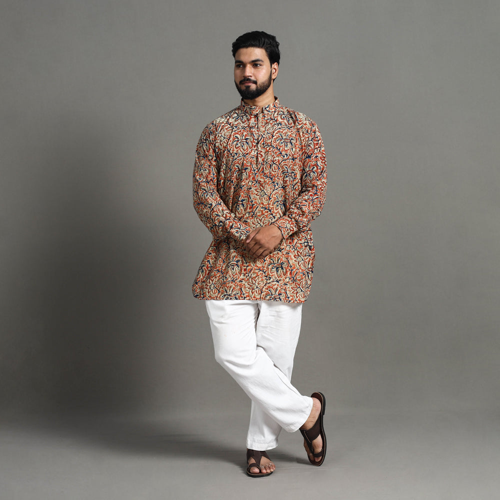 Kalamkari Block Printed Cotton Men Short Kurta 16