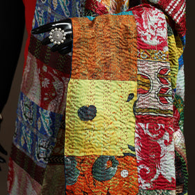 Multicolor - Bengal Hand Embroidery Patchwork Reversible Silk Kantha Dupatta 93