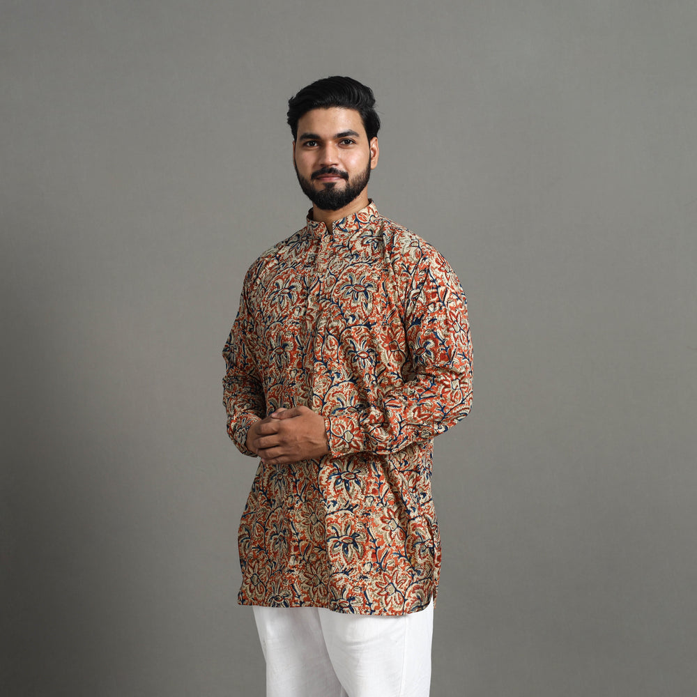 Kalamkari Block Printed Cotton Men Short Kurta 16