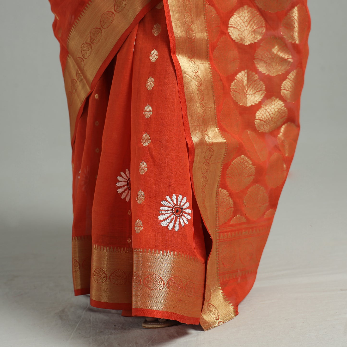 Orange - Bengal Pure Cotton Zari Tant Handloom Saree 72