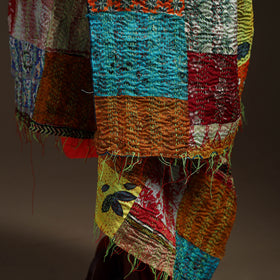 Multicolor - Bengal Hand Embroidery Patchwork Reversible Silk Kantha Dupatta 93
