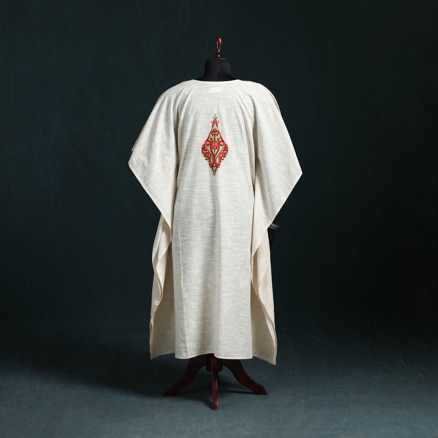 White - Kashmiri Aari Hand Embroidered Cotton Kaftan (Long) 36