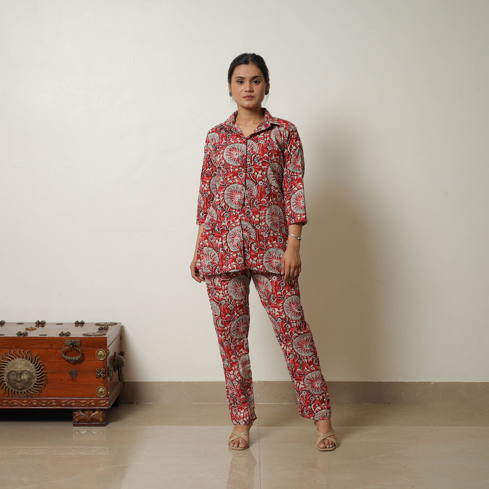 Red - Block Printed Cotton Bagru Co-Ord Set 09