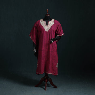 Pink - Kashmiri Kashida Hand Embroidered Cotton Kaftan (Long) 37