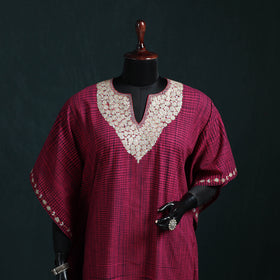 Pink - Kashmiri Kashida Hand Embroidered Cotton Kaftan (Long) 37