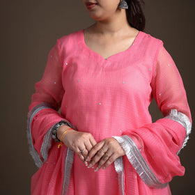 Sequin Work Plain Kota Doria Cotton Suit Set with Lace Work Dupatta for Women 06