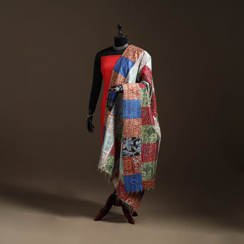 Bengal Hand Embroidery Patchwork Reversible Silk Kantha Dupatta 94