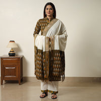 Brown - Pochampally Ikat Weave Cotton Kurta with Palazzo & Dupatta Set 08