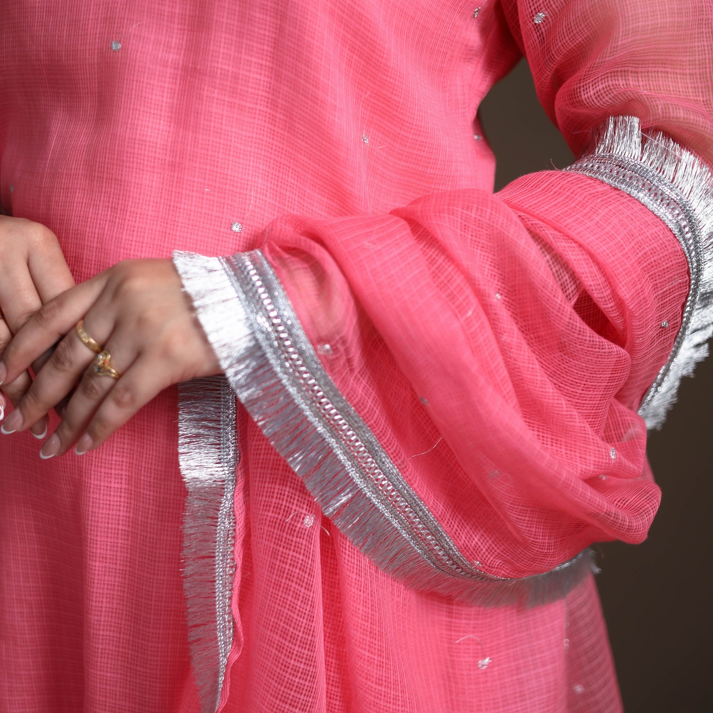 Sequin Work Plain Kota Doria Cotton Suit Set with Lace Work Dupatta for Women 06