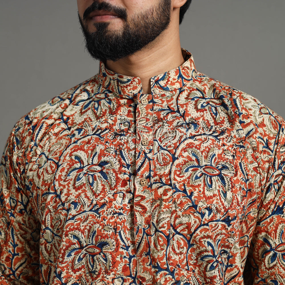 Kalamkari Block Printed Cotton Men Short Kurta 16