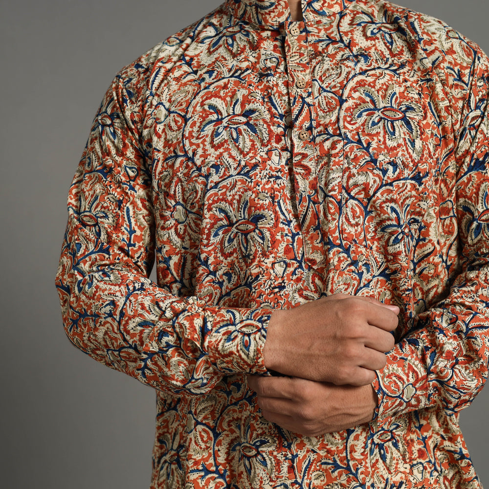 Kalamkari Block Printed Cotton Men Short Kurta 16