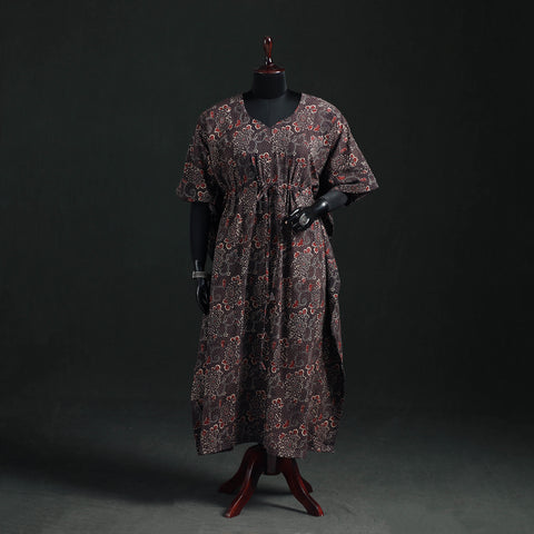Ajrakh Hand Block Print Natural Dyed Cotton Kaftan (Long) 86