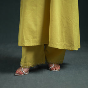 Yellow - plain banana fiber soft cotton bead work a-line kurta with palazzo set for women