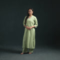 Green - plain banana fiber soft cotton bead work straight kurta with palazzo set for women