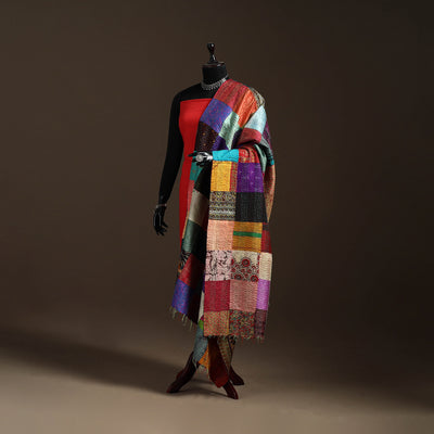 Bengal Hand Embroidery Patchwork Reversible Silk Kantha Dupatta 95