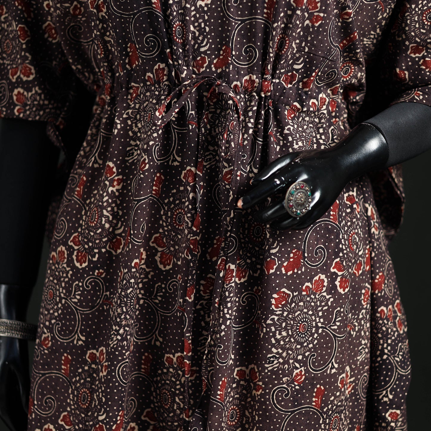 Ajrakh Hand Block Print Natural Dyed Cotton Kaftan (Long) 86