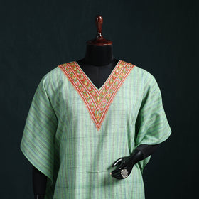 Green - Kashmiri Aari Hand Embroidered Cotton Kaftan (Long) 38