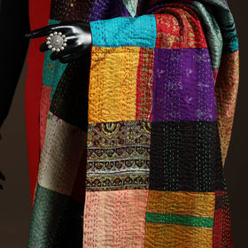 Bengal Hand Embroidery Patchwork Reversible Silk Kantha Dupatta 95