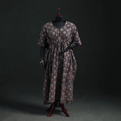 Ajrakh Hand Block Print Natural Dyed Cotton Kaftan (Long) 87