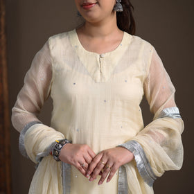 Sequin Work Plain Kota Doria Cotton Suit Set with Lace Work Dupatta for Women 18