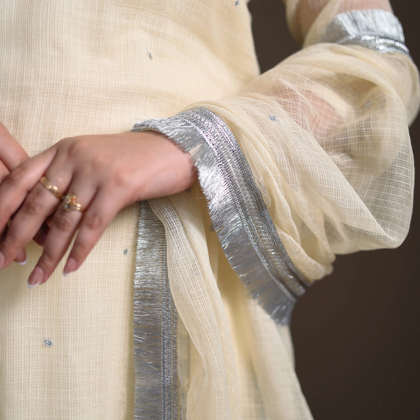 Sequin Work Plain Kota Doria Cotton Suit Set with Lace Work Dupatta for Women 18