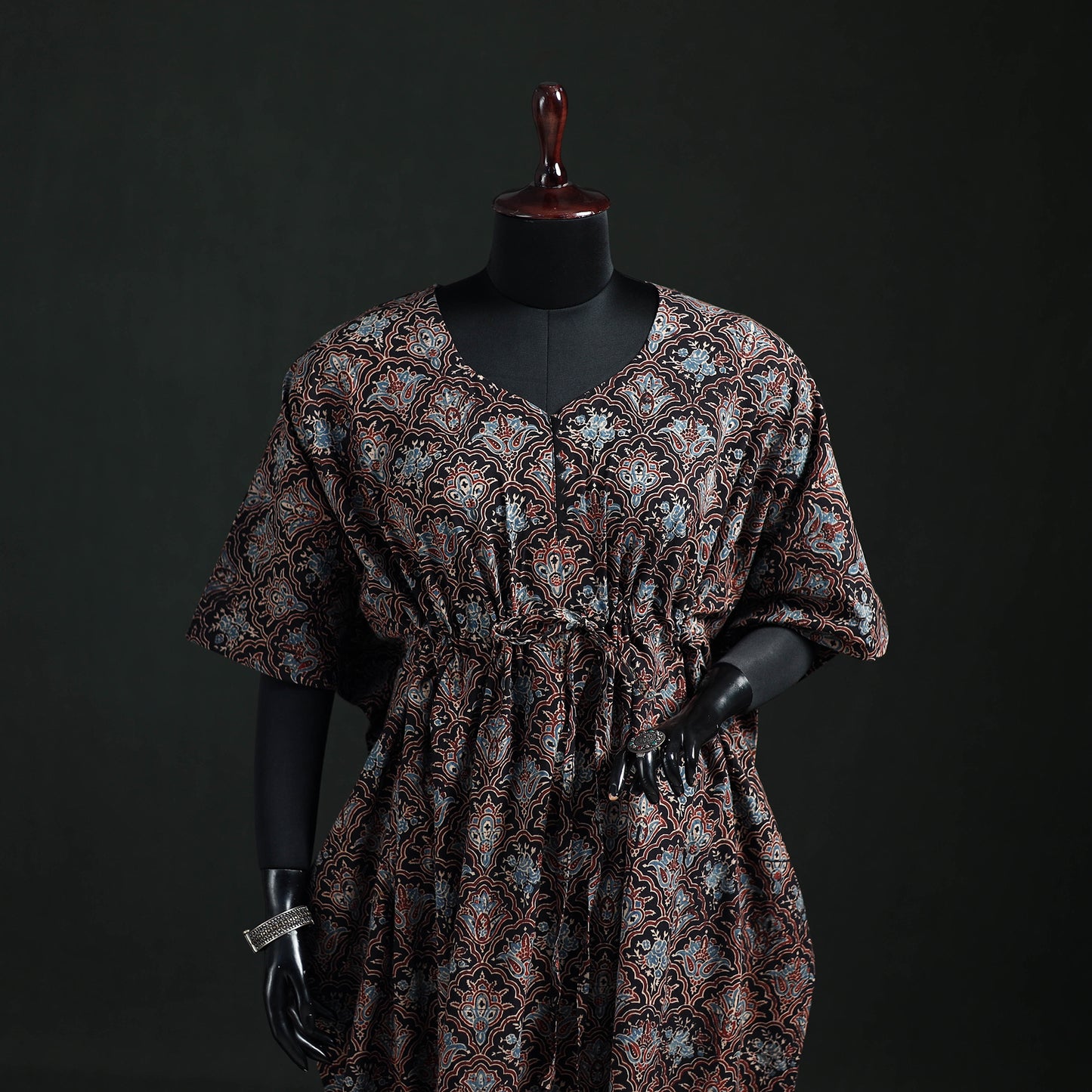 Ajrakh Hand Block Print Natural Dyed Cotton Kaftan (Long) 87