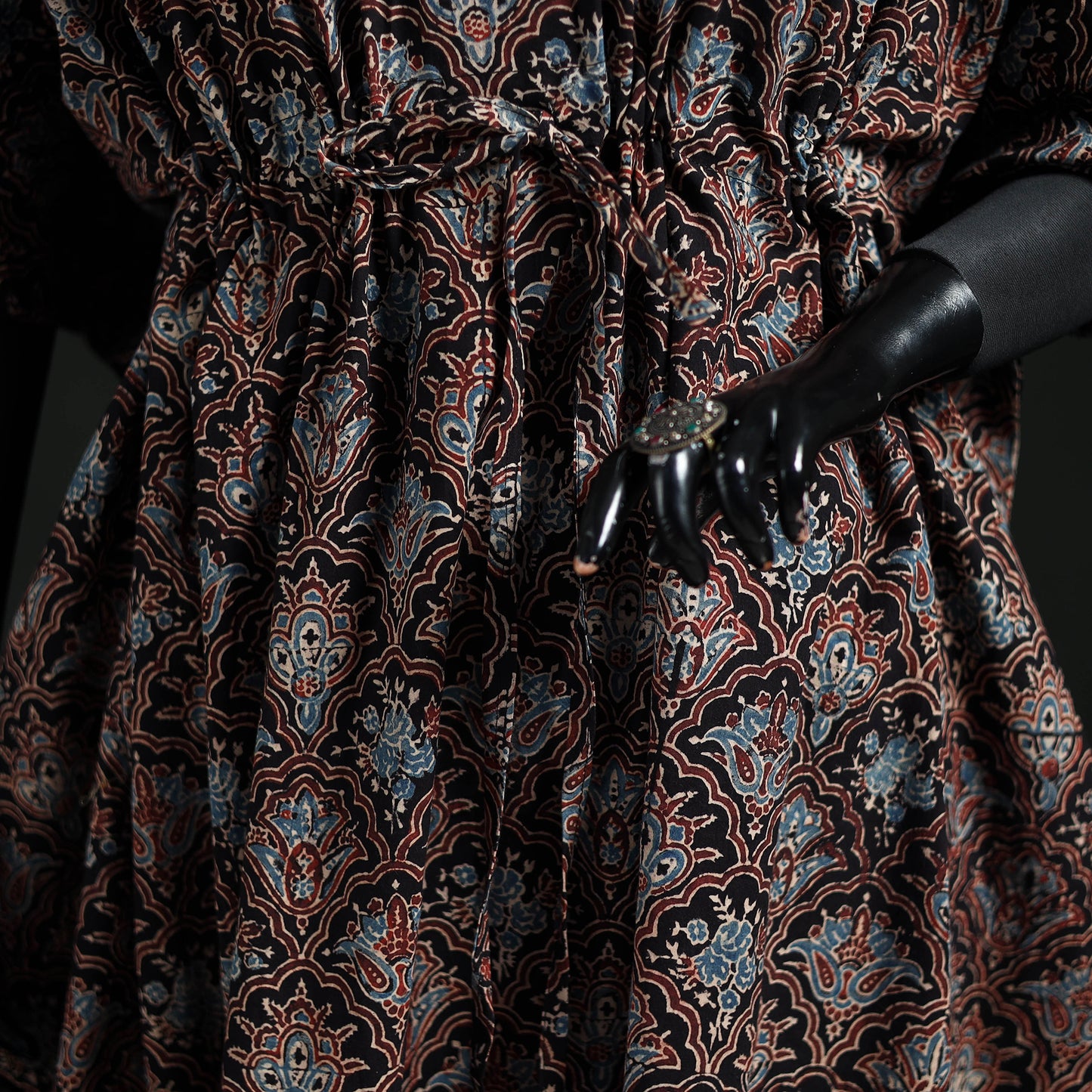 Ajrakh Hand Block Print Natural Dyed Cotton Kaftan (Long) 87