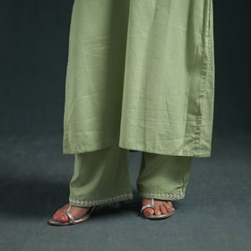 Green - plain banana fiber soft cotton bead work straight kurta with palazzo set for women