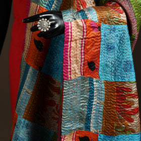 Multicolor - Bengal Hand Embroidery Patchwork Reversible Silk Kantha Dupatta 96