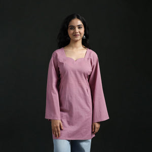Pink - Plain Cotton Short Kurta for Women 21