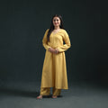 Yellow - plain banana fiber soft cotton bead work a-line kurta with palazzo set for women