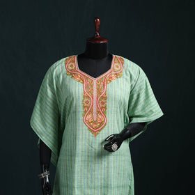 Green - Kashmiri Aari Hand Embroidered Cotton Kaftan (Long) 39