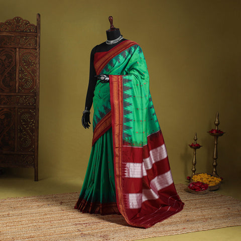 Green - mercerized cotton thread buti ilkal saree