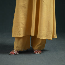 Yellow - plain banana fiber soft cotton bead work a-line kurta with palazzo set for women