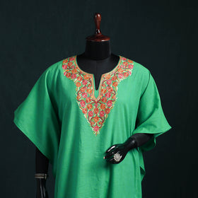 Green - Kashmiri Aari Hand Embroidered Cotton Kaftan (Long) 40