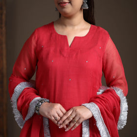 Sequin Work Plain Kota Doria Cotton Suit Set with Lace Work Dupatta for Women 16